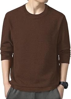 GRECIILOOKS Full Sleeve T Shirt for Men | Casual T-Shirts for Man|Poly Cotton Textured Oversized Fit T-Shirt | Round Neck T-Shirt's