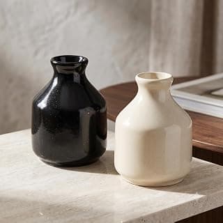 Pure Source India Ceramic Decorative Flower Vase Set of 2 Without Flowers for Living Room, Bedroom,Dining Table,Home Decor (Black & White)
