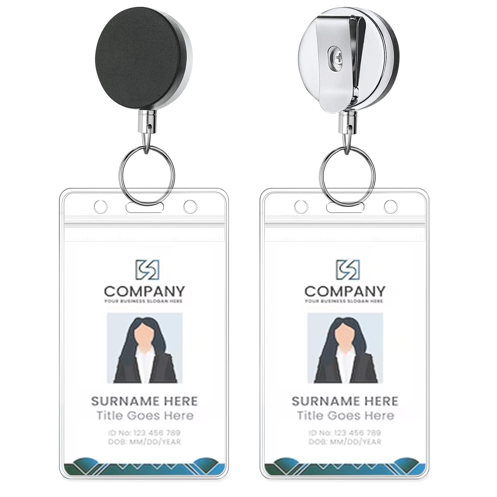 GLUN® ID Card Holder Set – 2 Pack Metal Badge Holder with Silicone Sleeve, Retractable Badge Reel & Durable Lanyard for Office, School & Staff Use