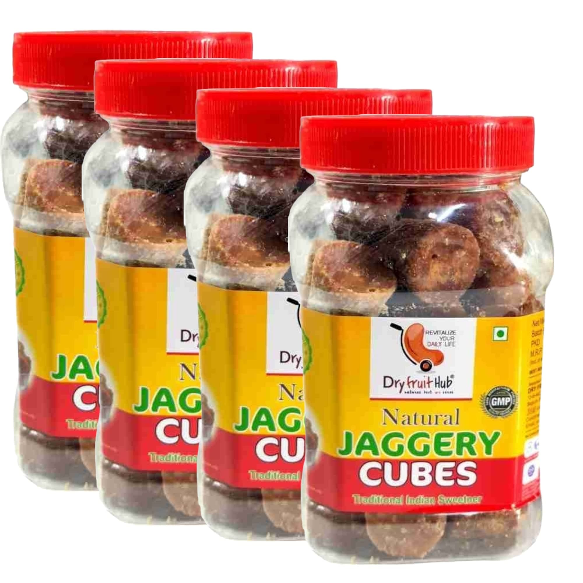 Dry Fruit Hub Fresh Jaggery Cubes 1600gms Pure Traditional Gud | Chemical-Free & Unrefined Cane Jaggery | Natural Sweetener for Daily Use Pack of 4