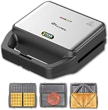 Mr. TRU 3 in 1 Grill, Sandwich, Waffle Maker Machine | Electric Bread Griller and Toaster | Non-Stick Coating Removable Plates | 800W (Auto Cut-Off), Black | 2 Years Warranty | Perfect for Gifting
