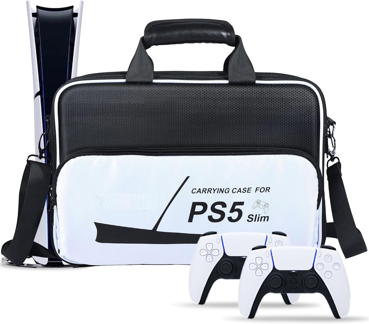New World for PS5 Slim Travel Bag Storage Bag ,Carrying Case for PS5 Slim, Large Capacity Protective Storage Bag Travel Bag Compatible with PlayStation 5 Slim Console and Controllers ( Only Bag)