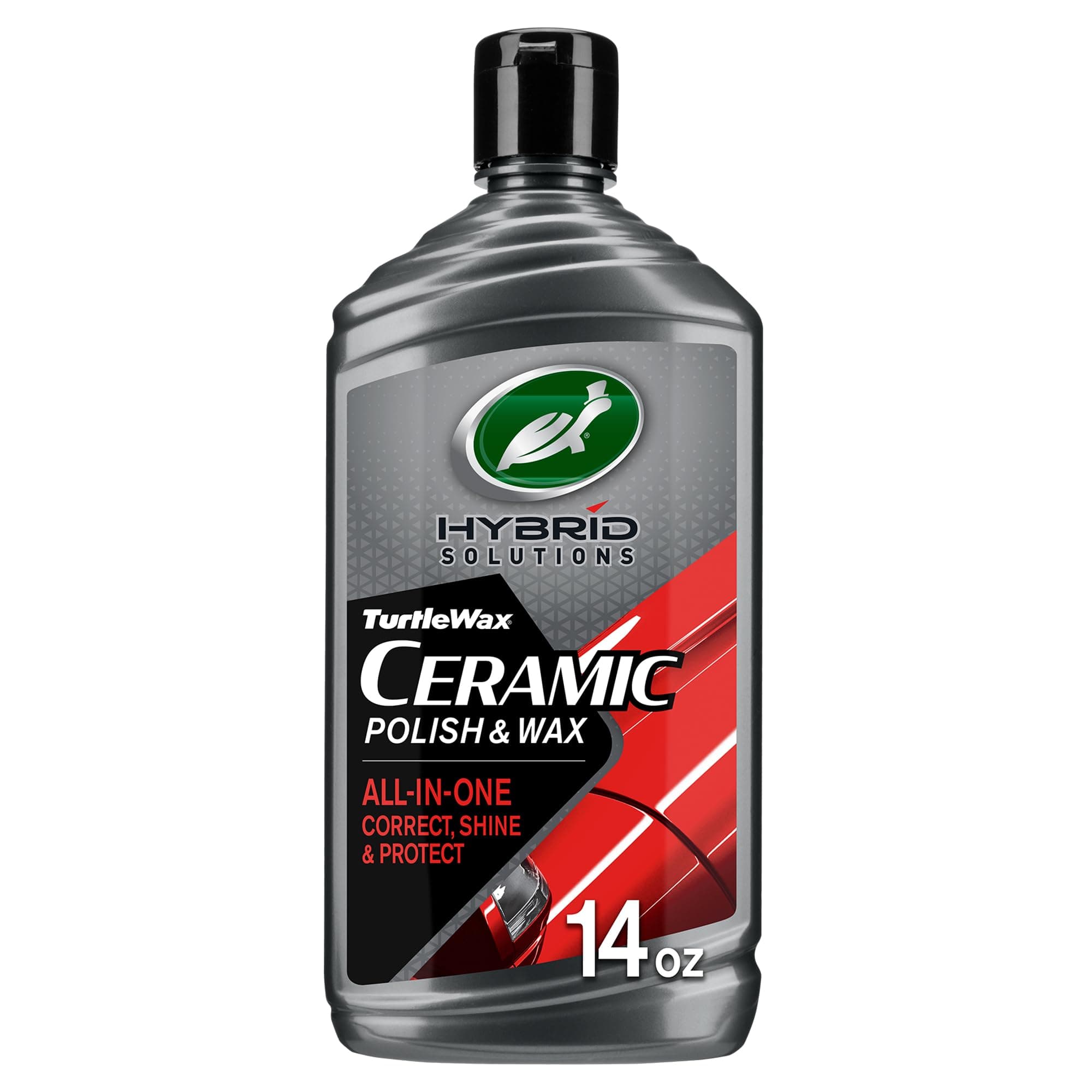 Turtle Wax Hybrid Solutions Ceramic Car Polish and Wax, Light Scratch Remover, Durable Paint Protection, Extreme Water Beading, High Gloss Shine, Hand or Machine Polisher Use, 414ml (Pack of 1)