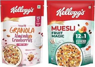 Kellogg's Combo, Kellogg's Crunchy Granola Almonds and Cranberries 460g and Kellogg's Muesli with 22% Fruit Magic Pouch, 500 g