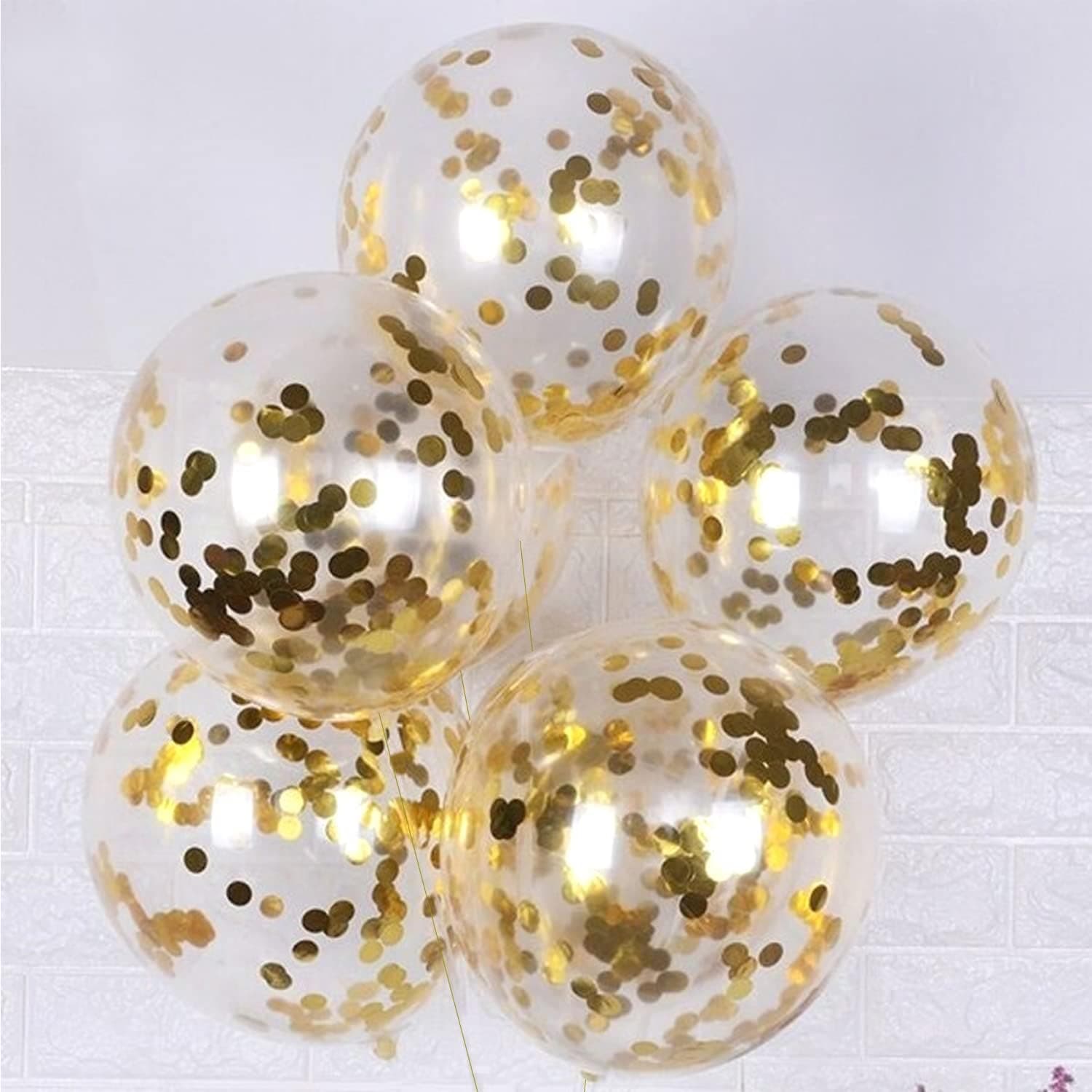 Fundot Transparent Balloon Bouquet Combo (10 Pcs) | Pre-Filled Gold Confetti & Ribbons | Birthday, Anniversary & Event Decoration Balloons (Gold)
