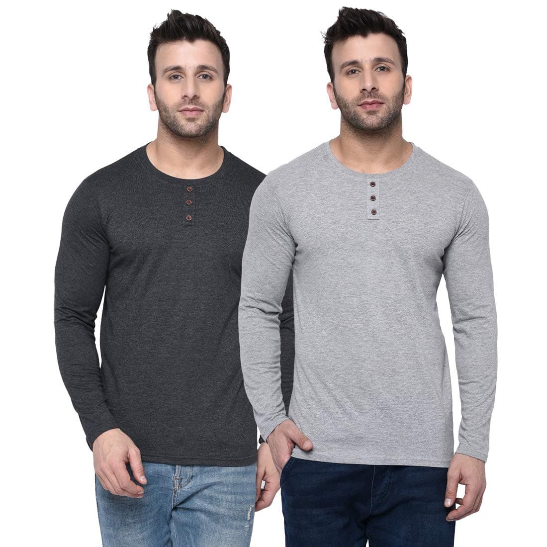 London Hills Men’s Cotton Blend Round Neck Full Sleeve T-Shirt Combo | Regular Fit | Pack of 2