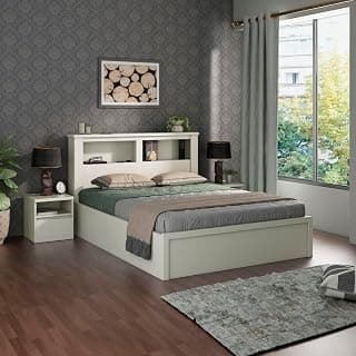 Home Centre Helios Reynan | Engineered Wood | Box Storage | King Beds | White | 1 Year Warranty
