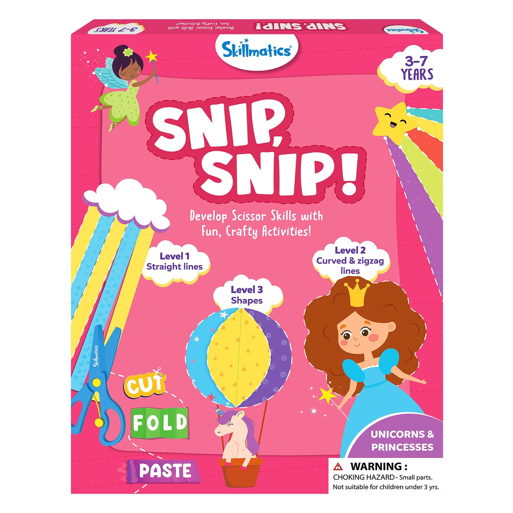 Skillmatics Paper Scissor Skills Activity Book - Snip Snip 25 Fun Cutting & Creative Activities for Preschoolers 2 Child-Safe Scissors Fine Motor Skills Craft Kit Gifts 3 to 7 Yrs Multicolour