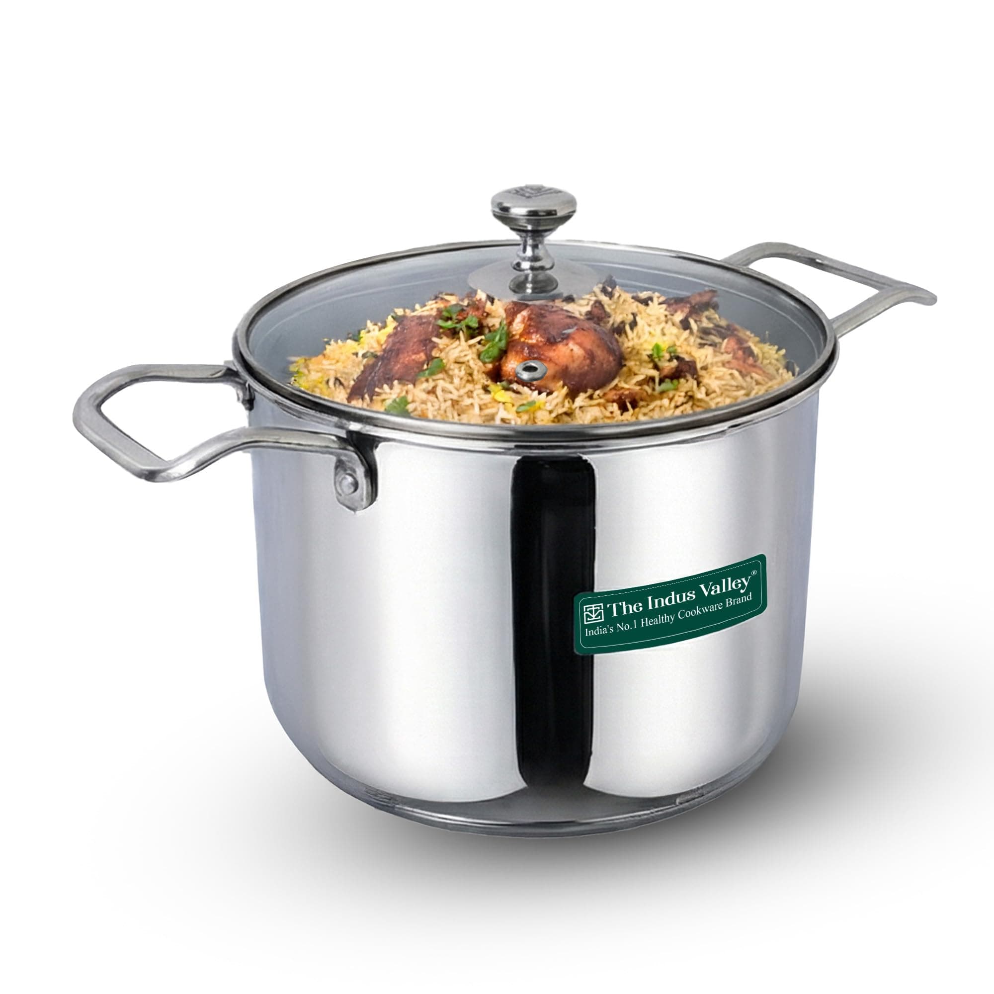 The Indus Valley Triply Stainless Steel Stock Pot with Glass Lid 6L/Handi/Biryani Pot/Dutch Oven|2.3kg | Induction Friendly | Nonstick 3-Layer Body, 100% Pure & Toxin-Free