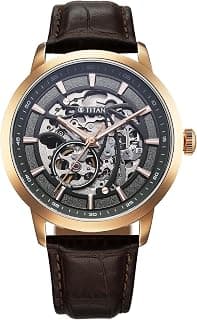 Titan Titan Phoenix Skeletal Automatic Analog with Gun Dial Brown Leather Strap Watch for Men - 90223WL01
