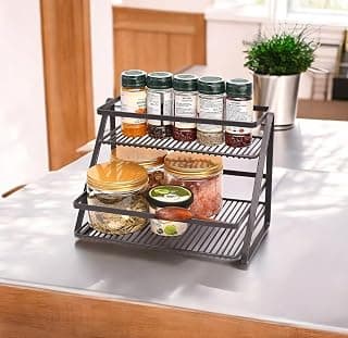 Go Hooked Vanity Rack Organizer for Cabinet Storage | Organizer for Bathroom, Countertop | Coffee Bar Cabinet and Closet | 2 Tiers No Assembly Required Black