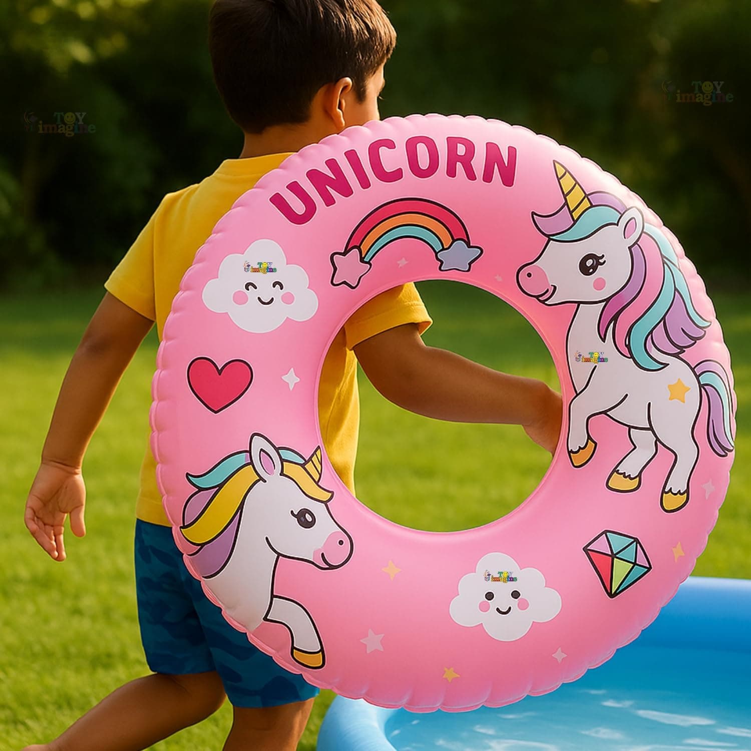 Toy Imagine 27 Inch Inflatable Swim Ring for Kids | Pool Float Tube for Swimming Training Safety | Thick PVC Water Float for Boys & Girls 3–8 Years | Summer Pool Beach Fun Unicorn (70 cm)