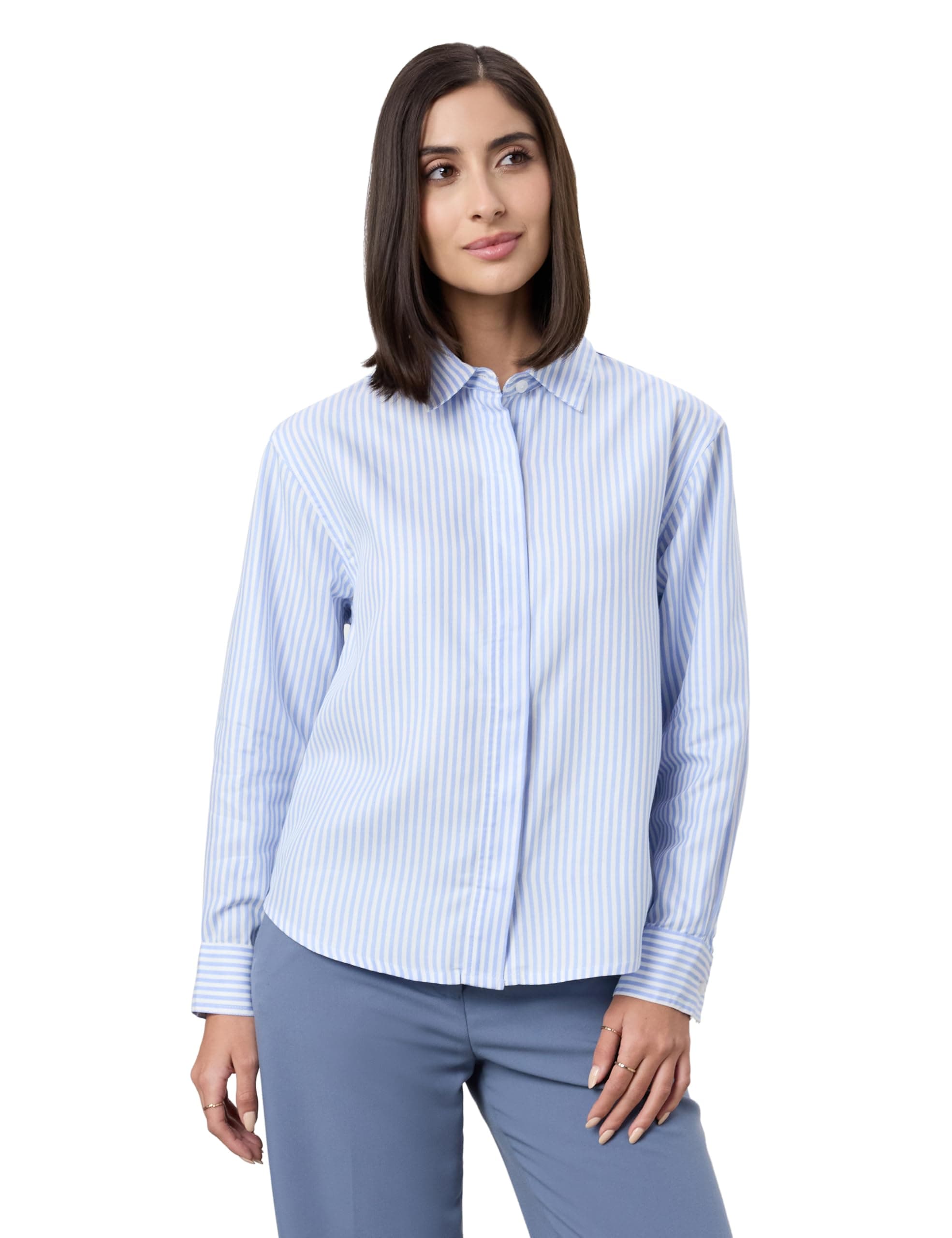 Symbol Premium Women's Oversized Cotton Striped Shirt | Full Sleeve Button-Down | Office-Wear | Desk-to-Dinner | Concealed Placket (Available in Plus Sizes)
