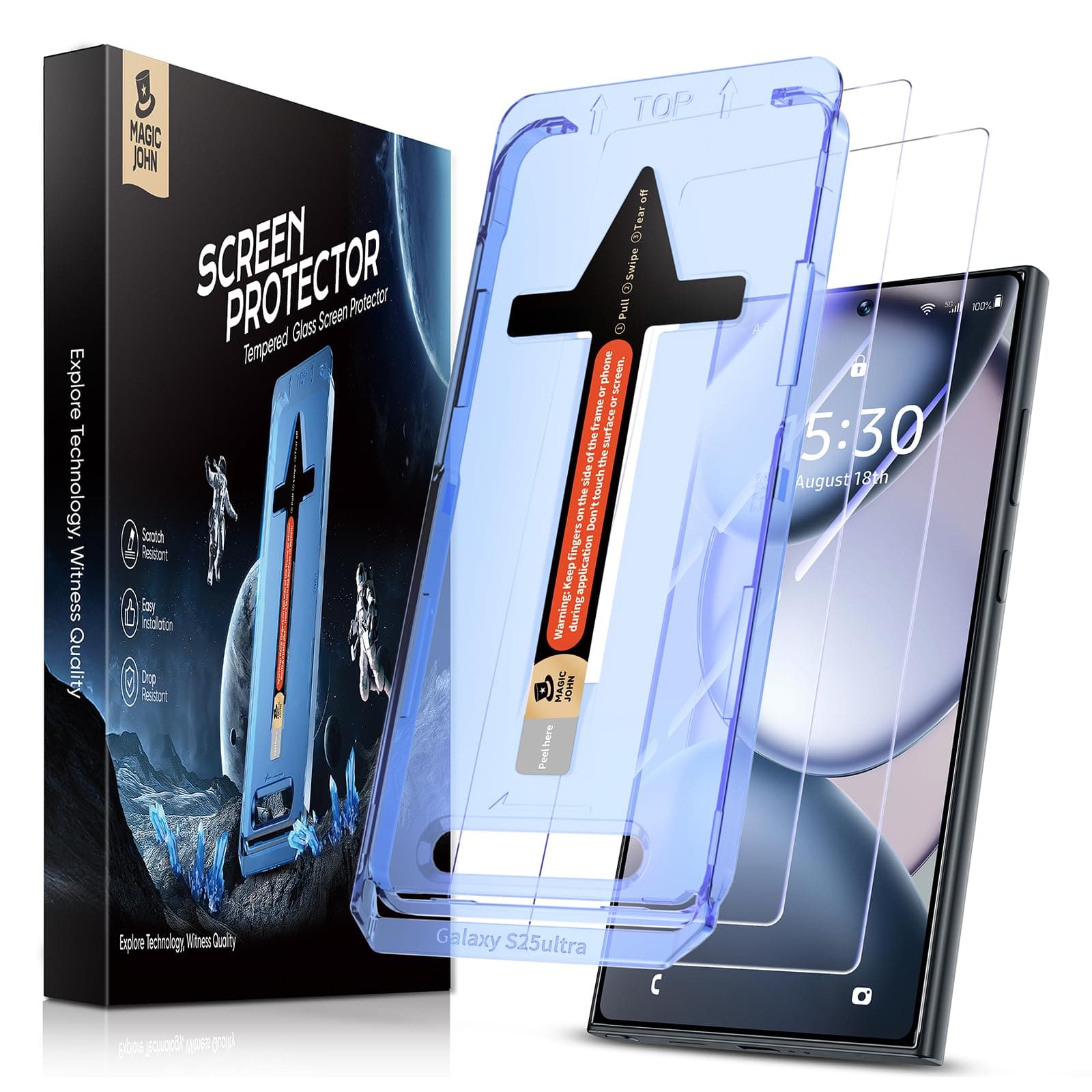 MAGIC JOHN 2 Pack For Samsung Galaxy S25 Ultra Tempered Glass Full Screen Protector, Bubble Free, HD Clear, Easy Installation