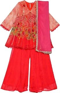 BIBA Girls Chiffon Floral Printed Festive Gathered Suit Set