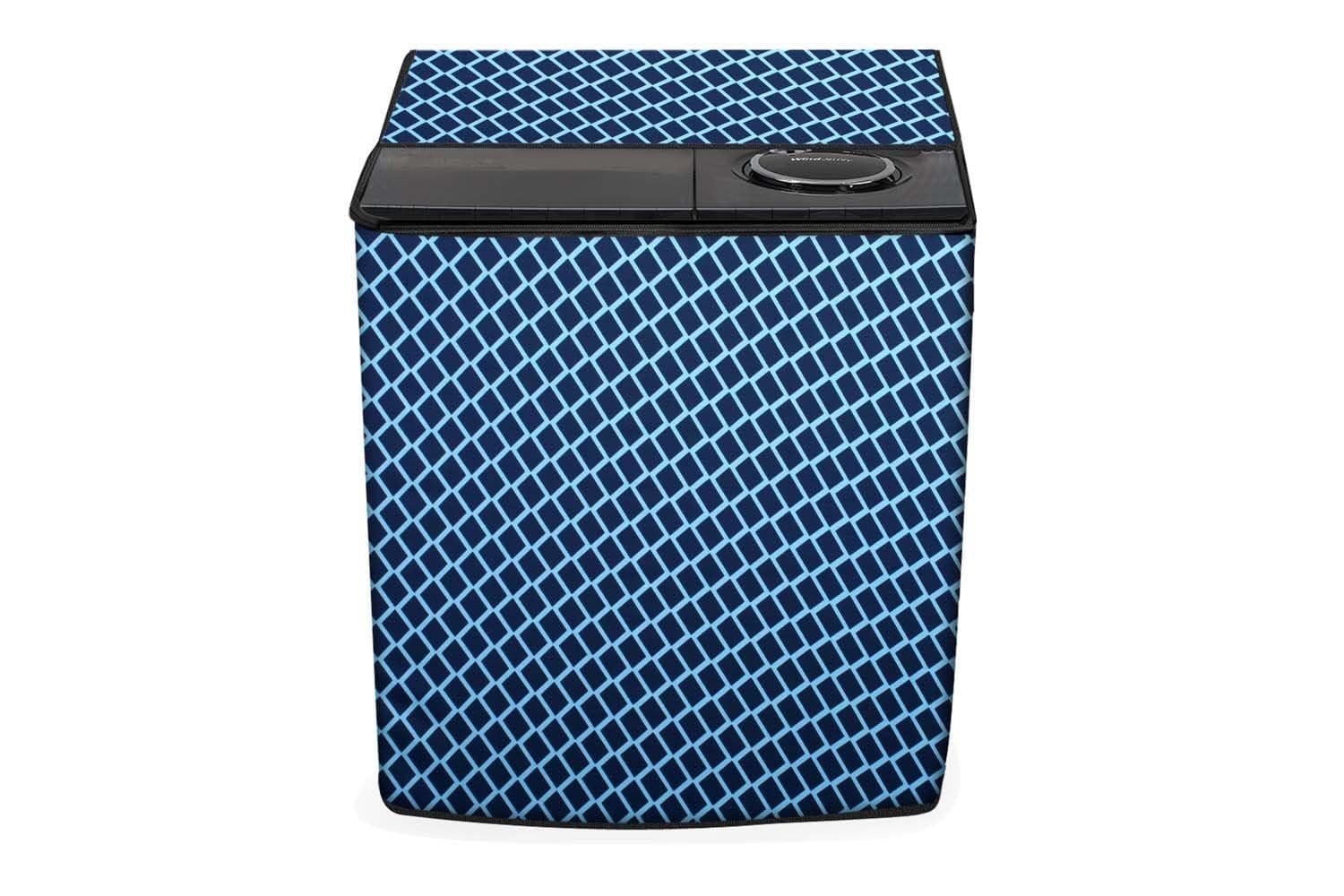 Stylista Polyester Washing Machine Cover Compatible for Samsung 8.5 Kg Semi-Automatic Top Loading WT85R4200LL, Check Blue