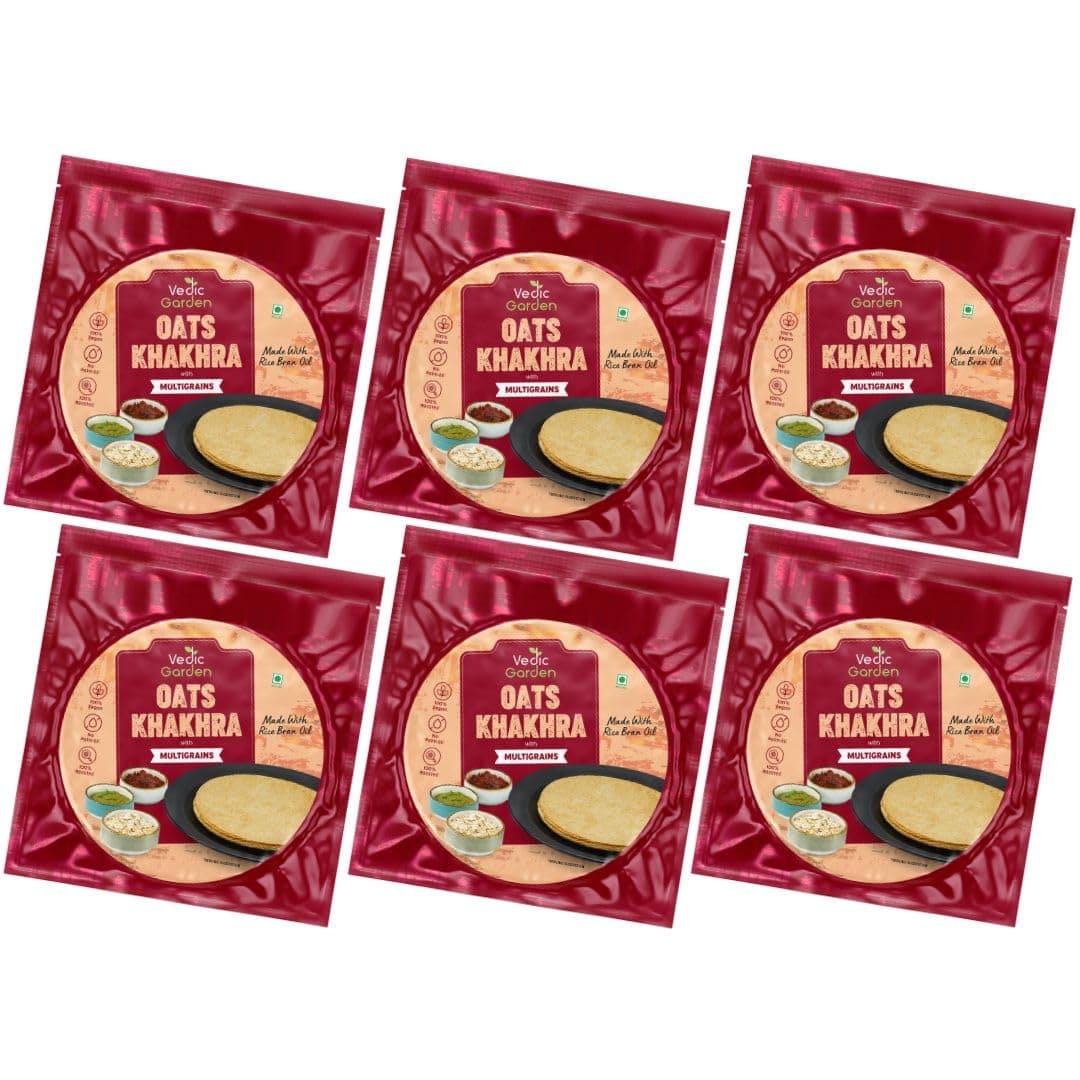 Vedic Garden Oats Khakhra 1.1 kg - Multigrain Healthy Snacks for Weight Loss | 100% Roasted | No Palm Oil | High Protein & Fiber | Crispy Indian Diet Snacks | Vegan & Cholesterol-Free - Pack of 6