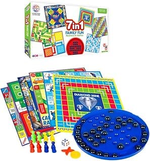 Ratna's 7 in 1 Family Board Game, Board Size: 6.5 Inches X 6.5 Inches & 8 Inches X 8 Inches|Brainvita,Ludo,Snakes & Ladders,Business,Car Rally,Diamond Mine,Cricket