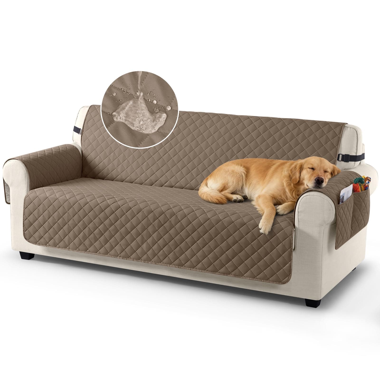 TAOCOCO Sofa Covers 3 Seater 100% Waterproof,Sofa/Chair Slipcovers,Slip Cover for Dogs,Sofa Protector with Elastic Strap,Washable Sofa/Chair Cover Protect for Pets,167x190cm(Brown)