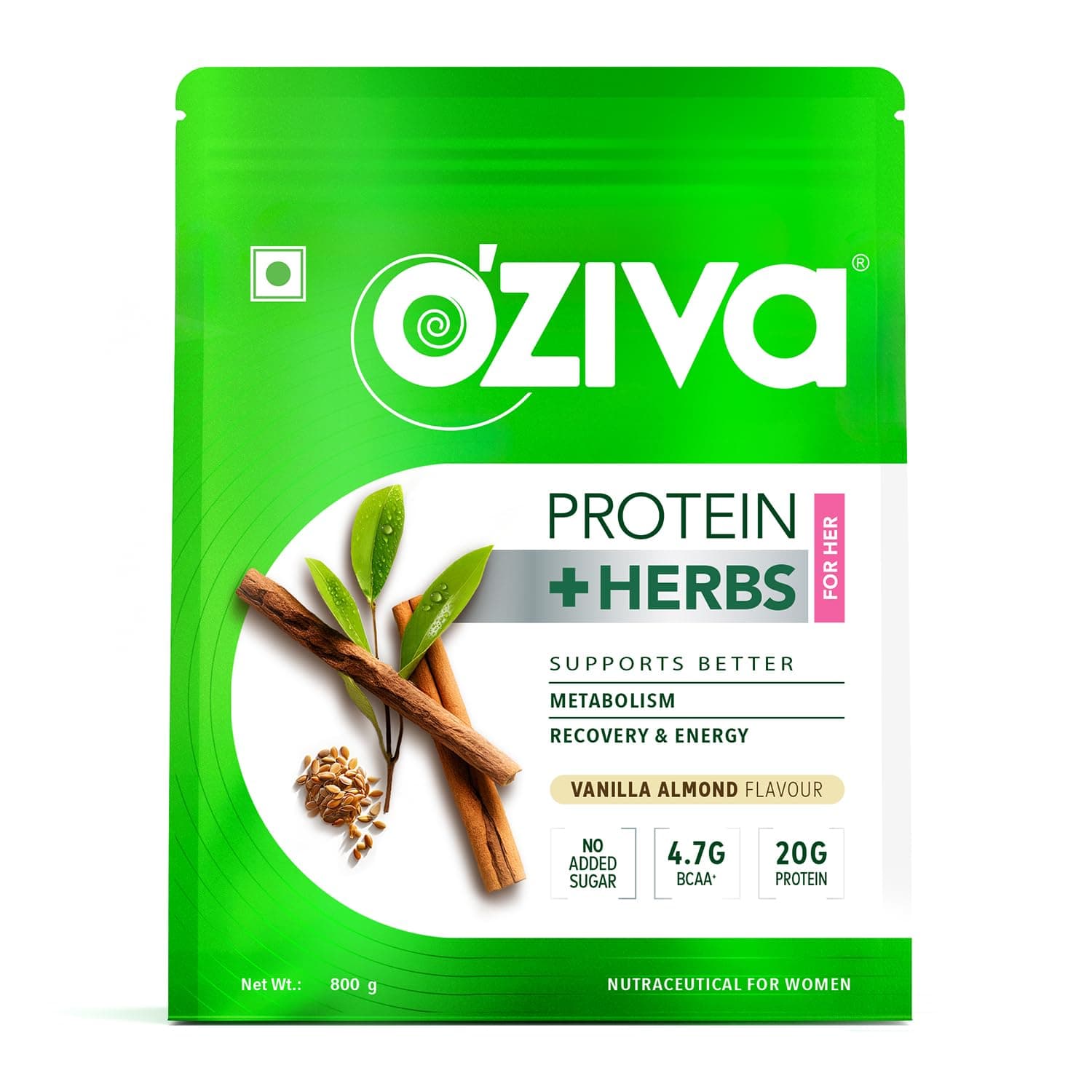 OZiva Protein & Herbs for Women (Vanilla Almond) I Manage Weight, Energy & Metabolism | Clean Protein, Shatavari, Green Tea I No Added Sugar, 800g