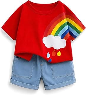 Googo Gaaga T-shirt and Short Set for Baby Boys & Baby Girls, Pure Cotton Red Rainbow Printed Half Sleeves Clothing Set for Kids