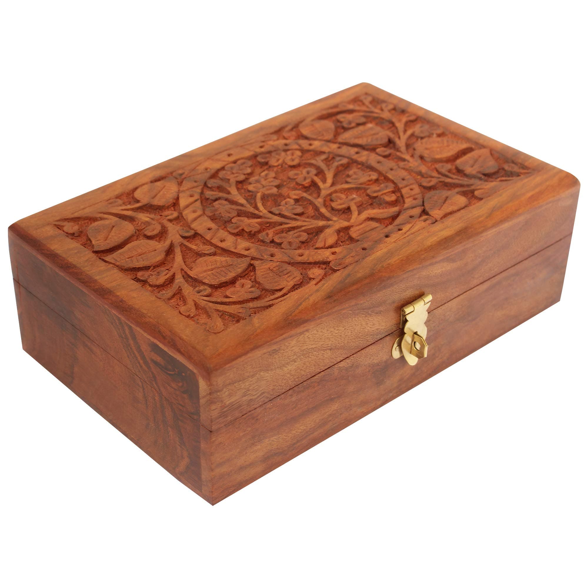 ITOS365 Handmade Wooden Jewellery Box for Women – 8 Inches | Intricate Hand-Carved Carvings | Jewelry Organizer | Artisan Gift Box