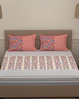 Portico New York Super King Size Cotton Bedsheet with 2 Pillow Covers (274x274CM) (Lavender 1), 144 TC