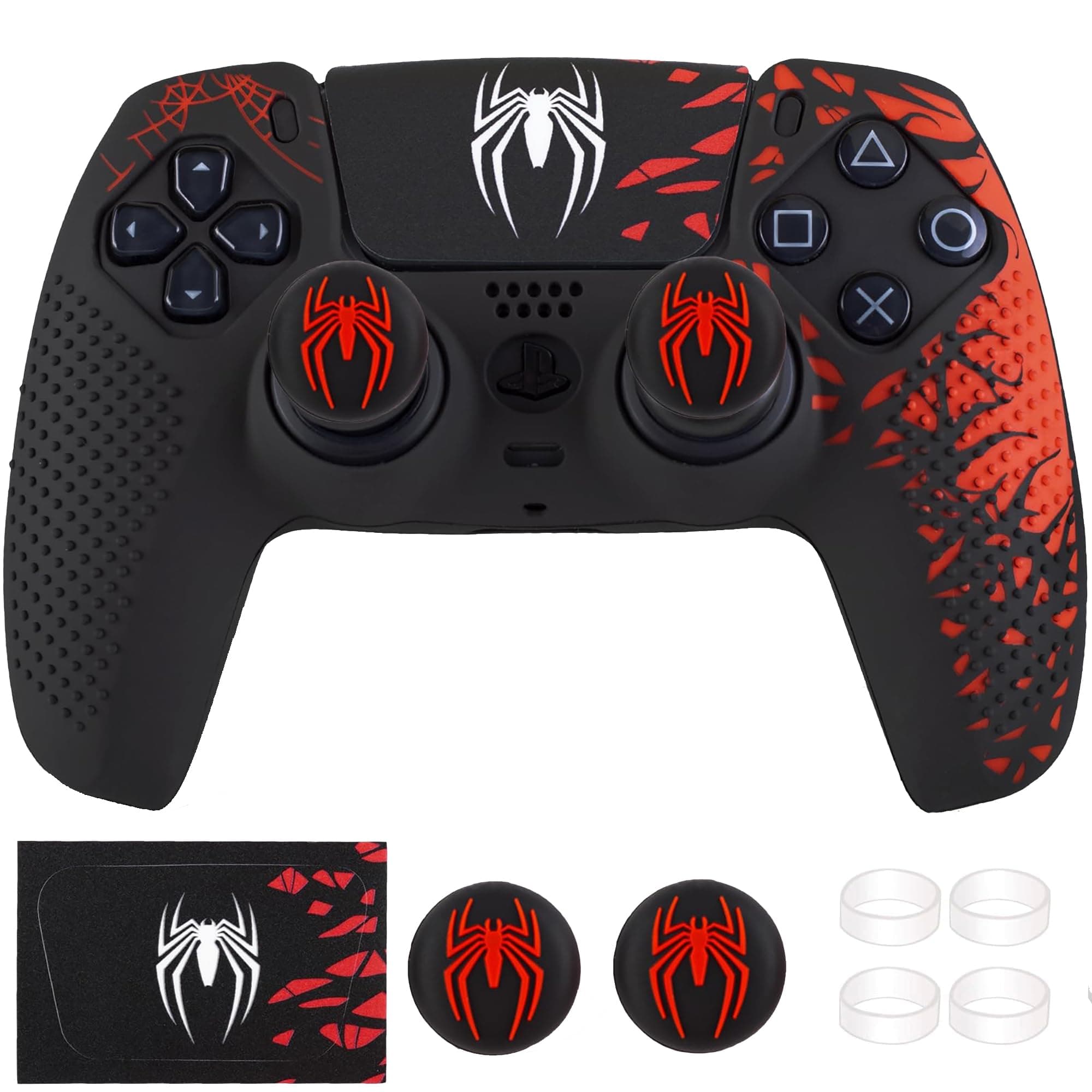 DEADSKULL – Spidy Edition Protective Cover Case Compatible with PlayStation DualSense Anti-Slip PS5 Remote Skin, PS 5 Controller Accessories,Silicone Sleeves Set (Red & Black)