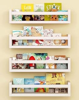 Engineered Wood Wall Mounted Floating Bookshelf – 24 Inches, Set of 4 | Nursery Book Shelves for Kids Room | Kitchen Spice Rack & Storage Shelf (White)