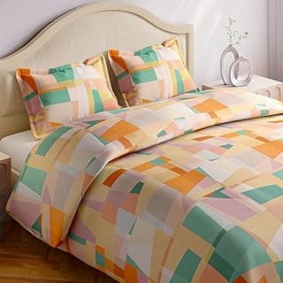 haus & kinder 144 TC Pure Cotton Bedsheets King Size Bed Sheet for Double Bed with 2 Pillow Covers-Geometric Bedsheet, Multicolor