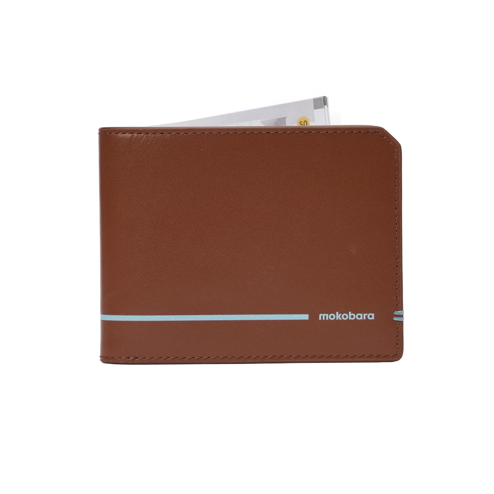 MOKOBARA Stash Bifold Wallet for Men | Monostriped | Genuine Leather | RFID Protected | Holds Up to 12 Cards | Double Currency Compartment | Tan Lines (Tan)