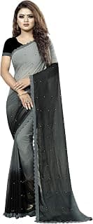 Fashion Day Double Shaded Printed Georgette Saree with Unstitched Blouse Piece for Women Fashion | Fancy Lace Border | Moti Pearl Work
