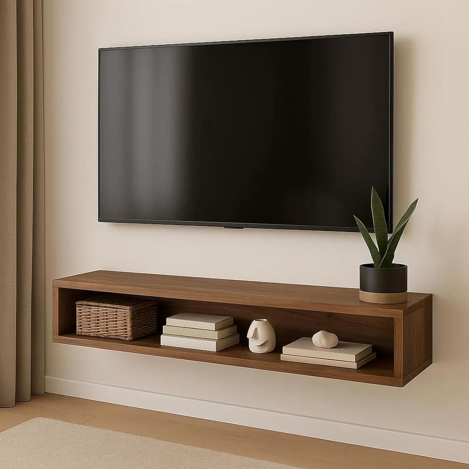 X went Solid Wood Entertainment Floating Tv Unit for Living Room | Floating Media Tv Cabinet | Natural Finish Color and Size Off (Natural, Extra Large 140 CM)