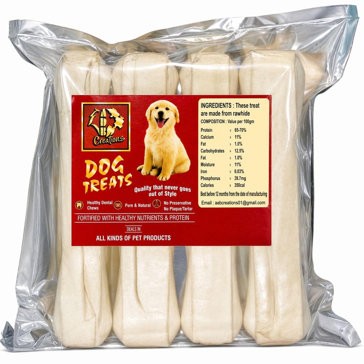 ADB CREATIONS Rawhide Bones for Dogs and Puppies Chicken Flavour Delicious Treats 6 Inch Calcium Chew Bone All Life Stages/Helps in Strengthen Bones and Teeth with Nutritional (6 Inch (400 Gram))