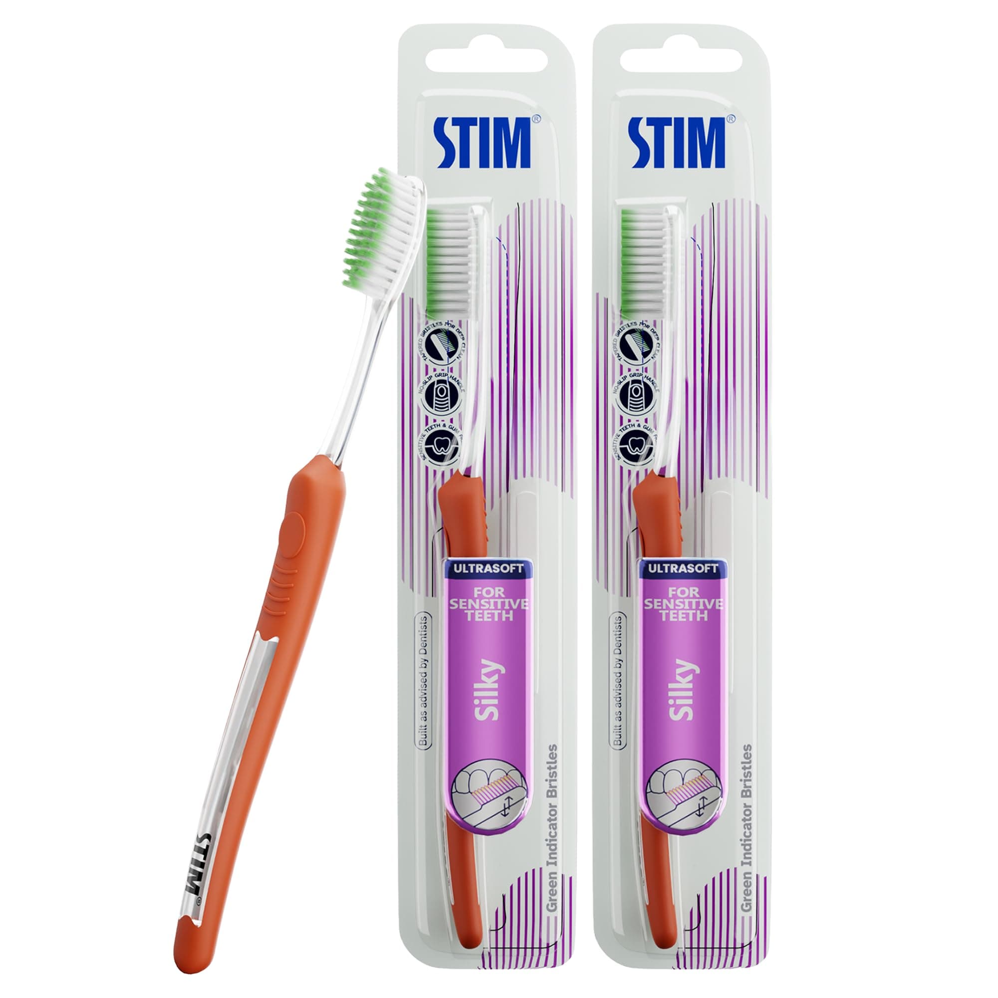 STIM Silky | Ultra soft toothbrush | Extra gentle bristles | Cleans along the gum line | Cleans till 3rd Molar - Pack of 2