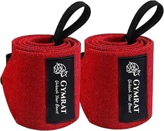 GYMRAT™ Weightlifting Wrist Wraps 24inch Professional Quality Wrist Support with Heavy Duty Thumb Loop - Best Wrap for Powerlifting Competition, Strength Training (RED Wrist WRAP)
