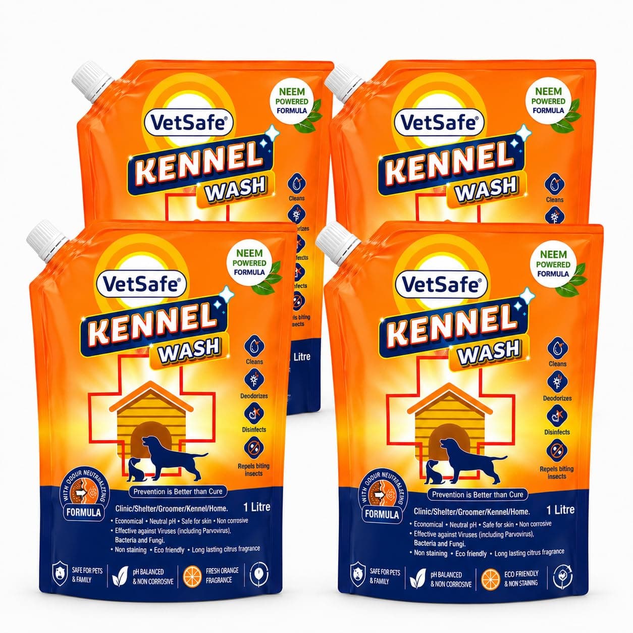 VetSafe Kennel Wash | 4000 ML | Kennel Cleaner | Pet Floor Cleaner | Pet Area freshener | Odour Neutralizer | Anti microbial |Disinfectant | Super Concentrate | Orange Power
