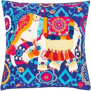 Chumbak Polyester Regal Elephant Cushion Cover (Blue, 16-inch)