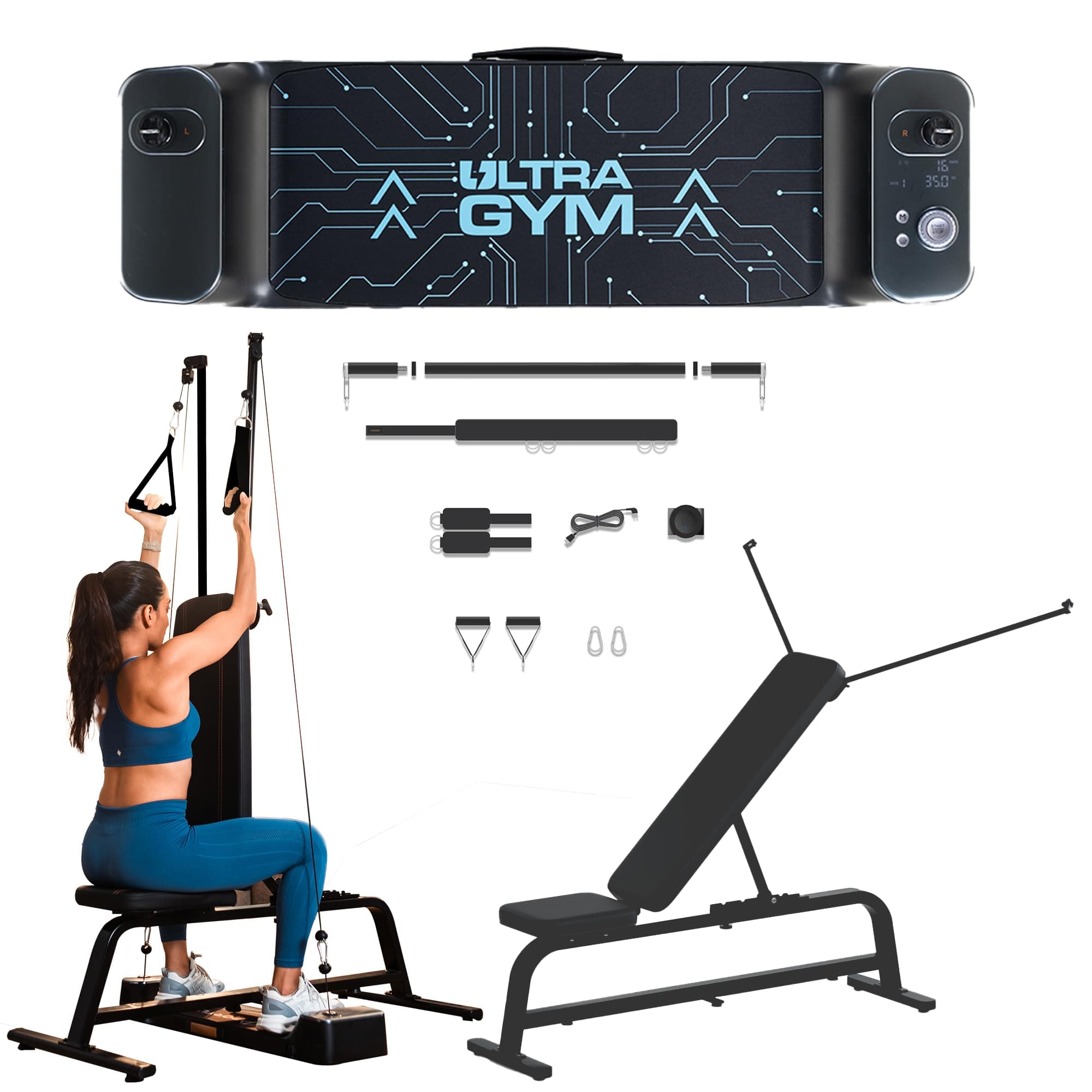 Portl Ultra Gym-Ultimate Combo | All-in-One Smart Home Gym | Upto 70 kgs of Digital Weights | 150 + Exercises | Full Body Workout | Compact Multipurpose Fitness Equipment | Strength Training System