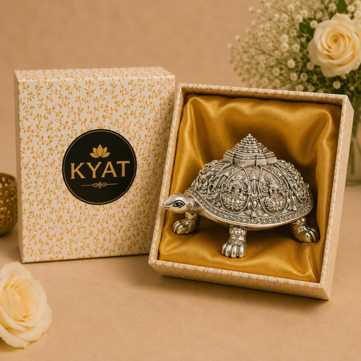 KYAT 999 Silver Plated Ashtalakshmi Kurma Tortoise | 4.75 Inch | Vastu Spiritual Showpiece Idol Wealth & Prosperity | Diwali, Griha Pravesh & Housewarming Gift