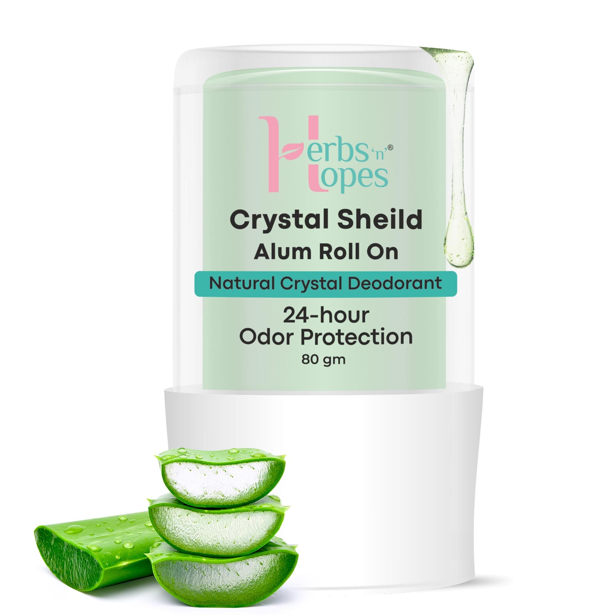 Herbs 'n' Hopes Alum Underarm Roll On with Aloe Vera Deodorant for Men and Women | Fragrance Free and Non Sticky Natural Alum Stick | Cooling & Soothing Formula | 24-Hrs Odor Protection | 80 gm