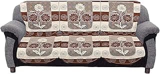 Kuber Industries Flower Cotton 2 Piece 3 Seater Sofa Cover (Brown) - CTKTC022242