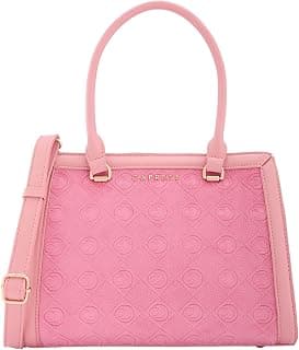 Caprese Katherine Medium Monogram Velvet Satchel for Women | Elegant Multi-Compartment Shoulder Handbag with Adjustable & Detachable Strap | Textured Velvet Designer Work & Party Purse