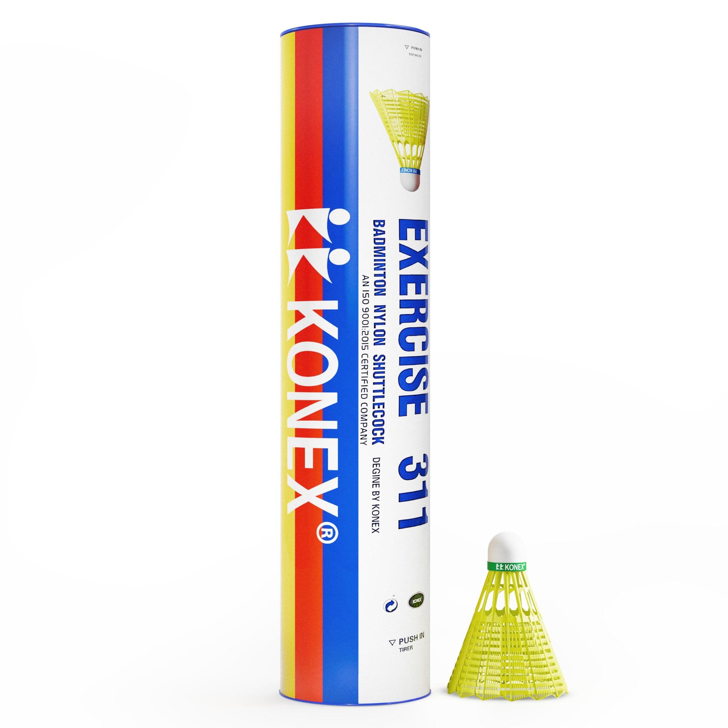 Konex Badminton Shuttlecock (12 Pcs) | Durable Premium Nylon Build with Lightweight Design | Fast, Stable & Steady Flight | Perfect for Indoor & Outdoor Games - Yellow