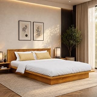 Bniture Modern Low Height Queen Size Bed Without Storage | Engineered Wood Platform Bed Headboard | Bed Queen Size Wooden Cot Double Bed for Bedroom 3 Year Warranty (Giant Wood)