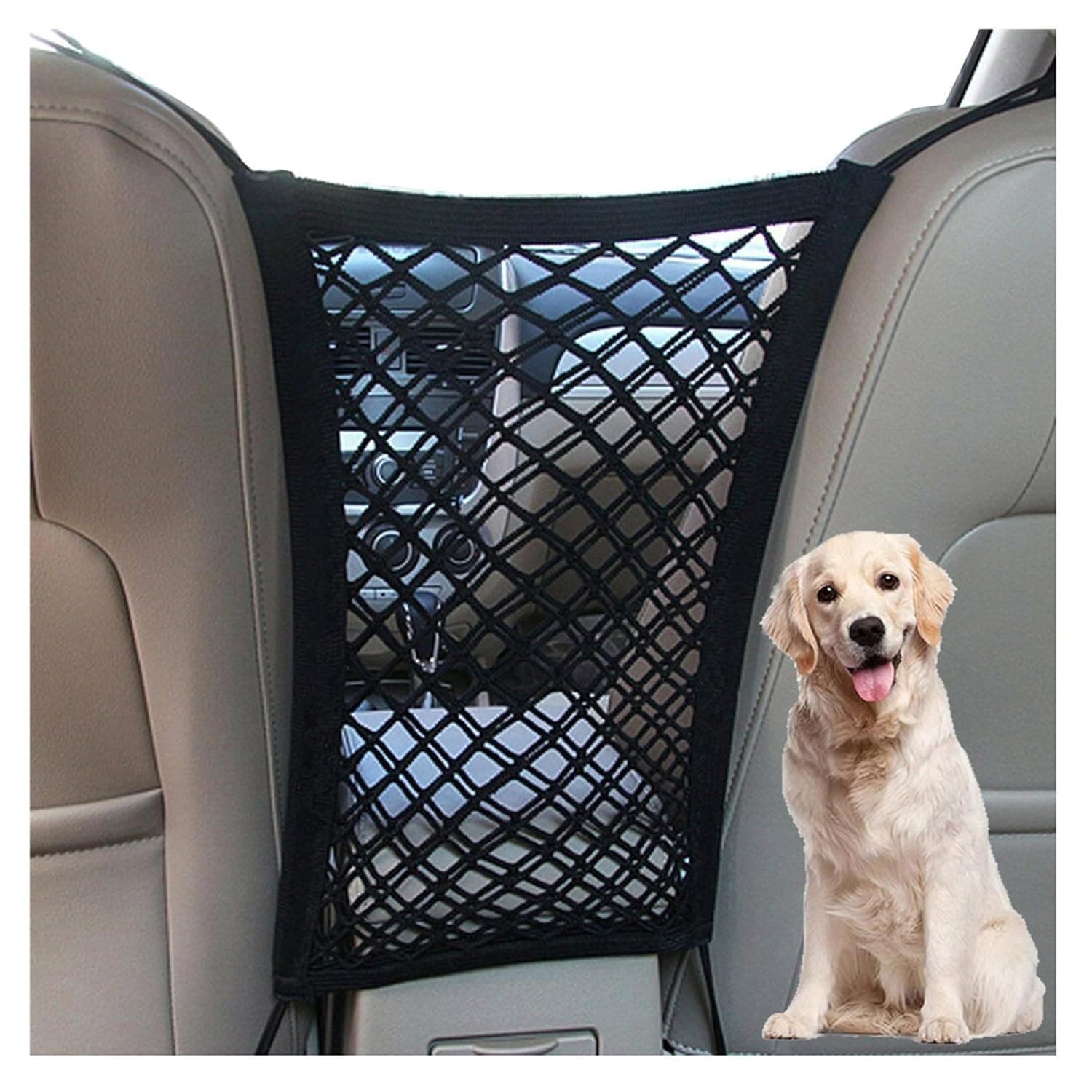 3-Layer Car Seat Mesh Barrier Net Between Front Seats with Hook Straps – Back Seat Divider and Storage Pocket for Car Interior