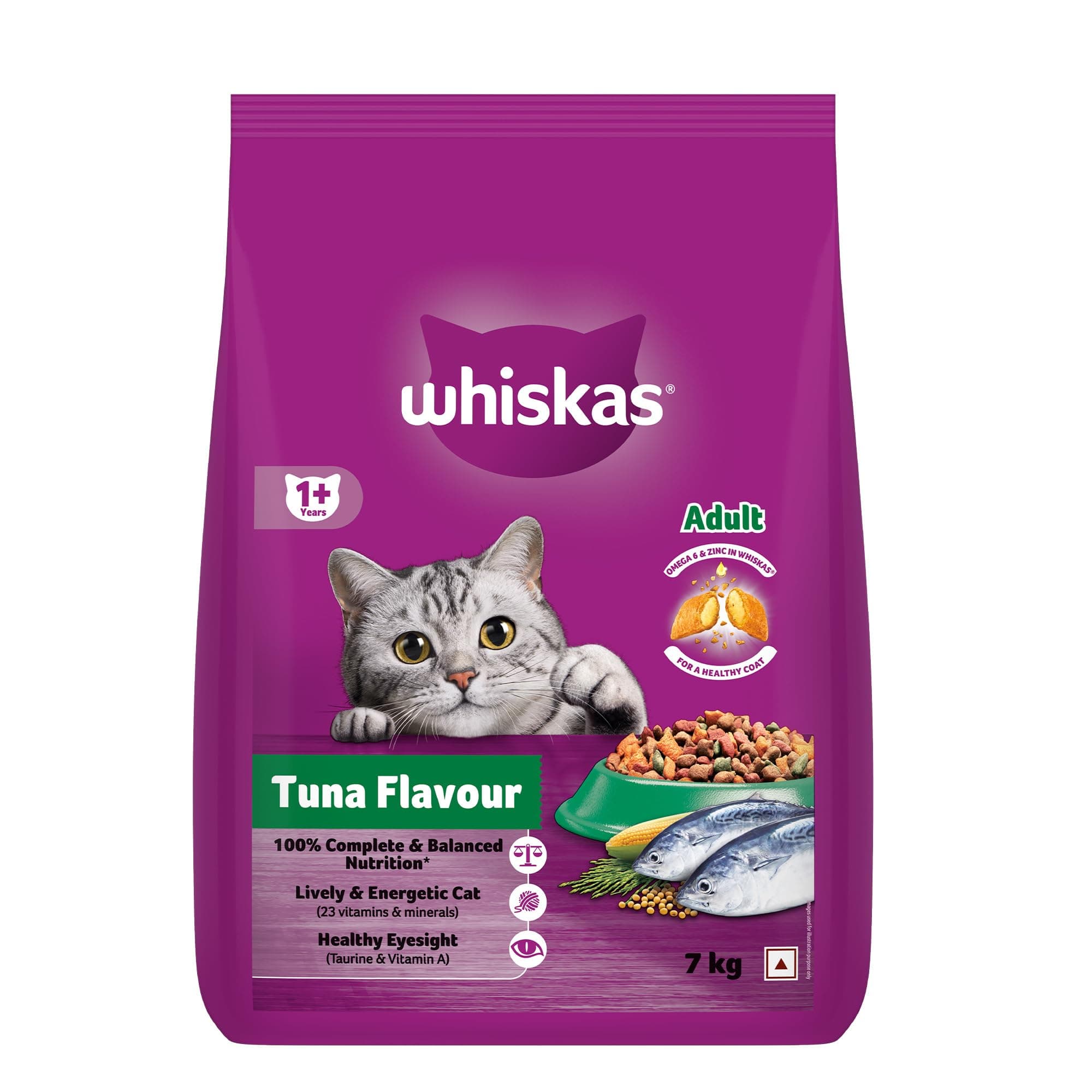 Whiskas Adult (1+ Years) Dry Cat Food, Tuna Flavour, 7 kg, Contains 41 Essential Nutrients, Complete & Balanced Nutrition for Adult Cats