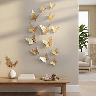 Xtore 12pcs 3D Home Decor Butterfly with Sticking Pad (Shimmer Golden, Set of 12)
