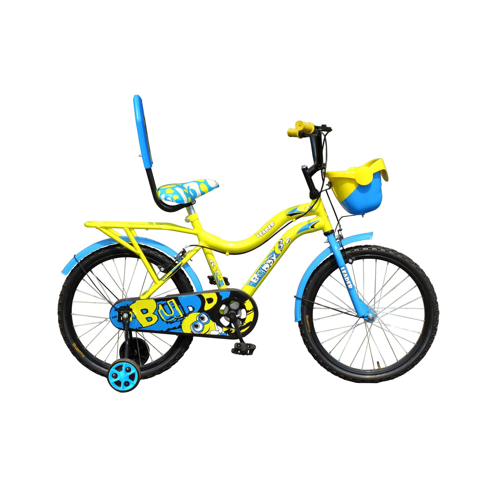 Leader Buddy Kids Cycle 20T for 5 to 9 Years (Neon Yellow/Pantone Blue) - Wheel: 20 Inches, Frame : 14 Inches Steel, with Rigid Suspension