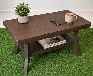 ARWI Creations Royal Plastic Centre Table for Living Room with Storage Shelf, Coffee and Tea Table for Home, Balcony and Garden, Dark Brown, 82.5 x 52.5 x 42.5 cm